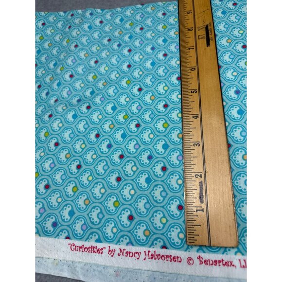 Nancy Halvorsen Curiosities Cotton Fabric 1/2 yard x 44" Turquoise Retro Print b - Picture 3 of 11